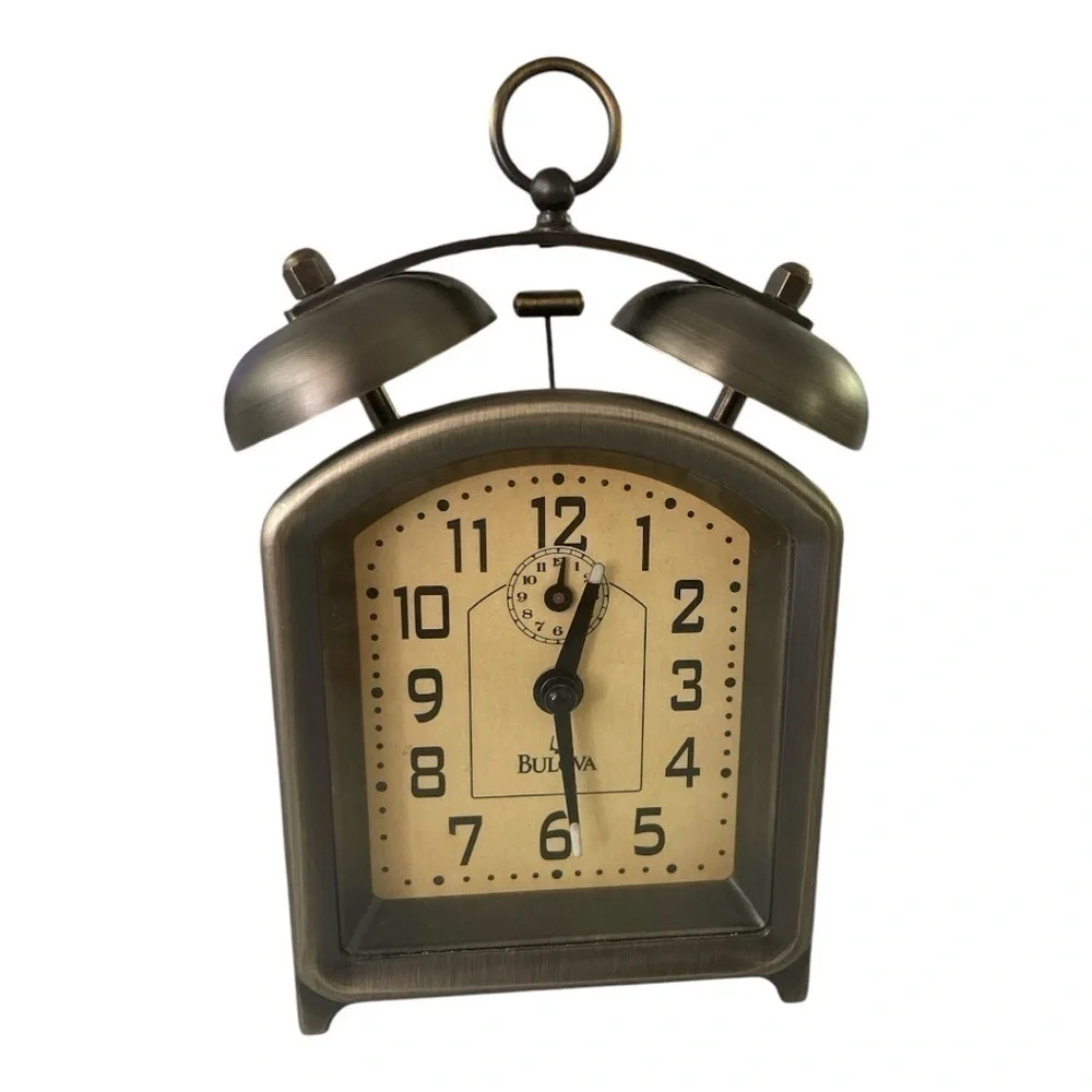 Bulova Holgate Mechanical Twin Bell Alarm Clock B8128 Antique Bronze Vintage